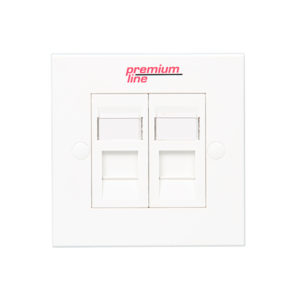 PREMIUM Line Euro II Face Plate, Right-angle, 45° Entry, 86×86, Snap-In, w/-Shutter, 2-port, White